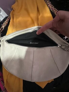 Dear John White Crescent Crossbody Bag with Braided Strap
